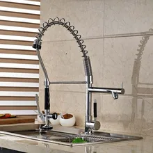 Sinlge Handle Chrome Solid Brass Kitchen Faucet Double Sprayer Vessel Sink Mixer Tap Deck Mounted