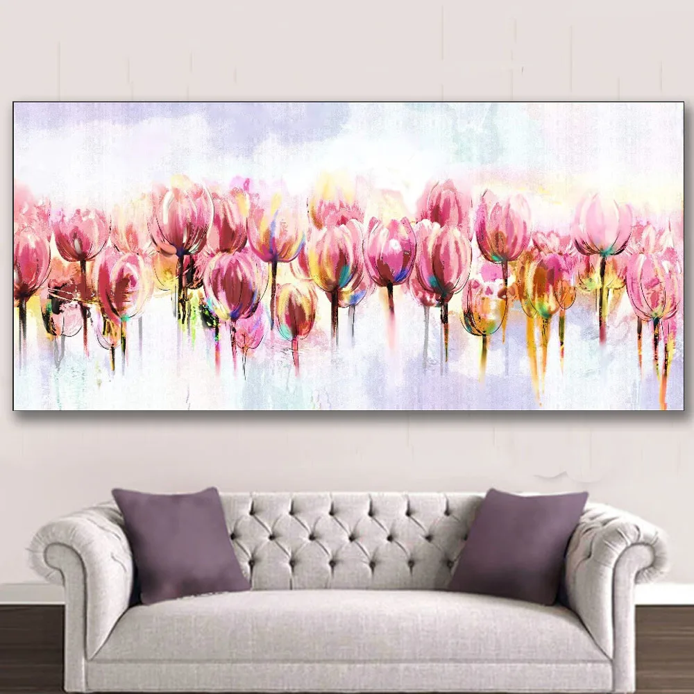Wall-Art-Canvas-Watercolor-Paintings-Tulip-Floral-Oil-Paintings-Pink-Tulip-Flowers-Canvas-Modern-Wall-Pictures (2)