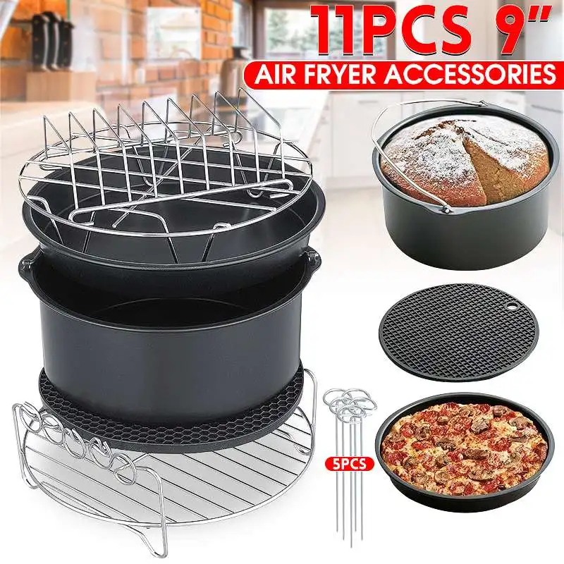 11x воздуха приборы для фритюрницы 9 дюймов, пригодный для Airfryer 5,2-6.8QT выпечки Корзина Блюдо для пиццы накладки на зубы кухонный инструмент для вечерние