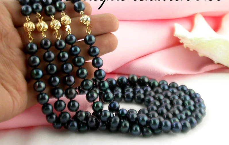 

FREE shipping>>>>OH wholesale 17" 5item 10mm round black FW pearl necklace new