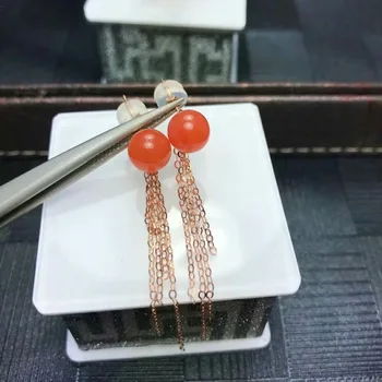 

shilovem 18K rose Gold real Natural south Red agate Drop earrings fine Jewelry wedding new plant women gift myme6.5-7nh