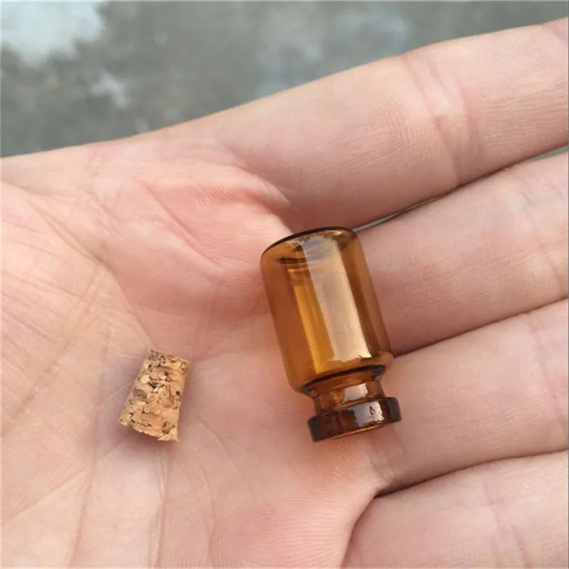 13*24*6mm 1ml Mini Amber Glass Bottles With Cork Empty Tiny Glass Vials Jars Small Wishing Bottle 100pcs 6