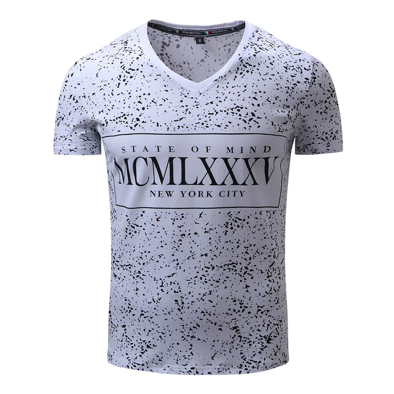 FREDD MARSHALL Brand Men T-shirts 2018 New Men\'s Cotton V Neck Short Sleeve Words Polka Dot Print Fashion Tee Shirt Tops Clothing  (15)