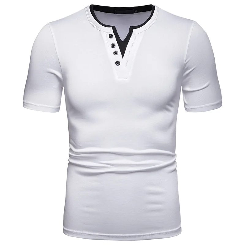 

Dropshipping 2019 Brand Soft T Shirt Men Solid Slim Fit Short Sleeve V-Neck T-Shirts Patchwork Casual Tees