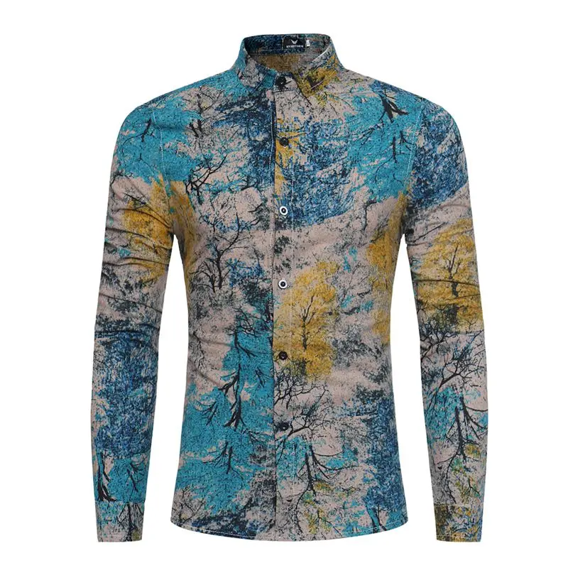 Новая мужская Повседневная рубашка с длинным рукавом, модная Цветочная рубашка с 3D принтом розы, приталенная рубашка с отложным воротником для мужчин, s одежда - Цвет: CS06 Blue