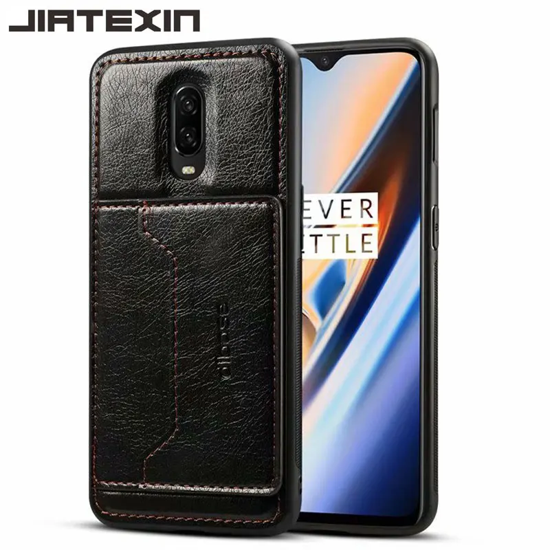 

JIATEXIN TPU Bumper Case For OnePlus 6T PU Leather Cover Shell For OnePlus 6 Magnetic Stand Holder With Card Pocket Capa