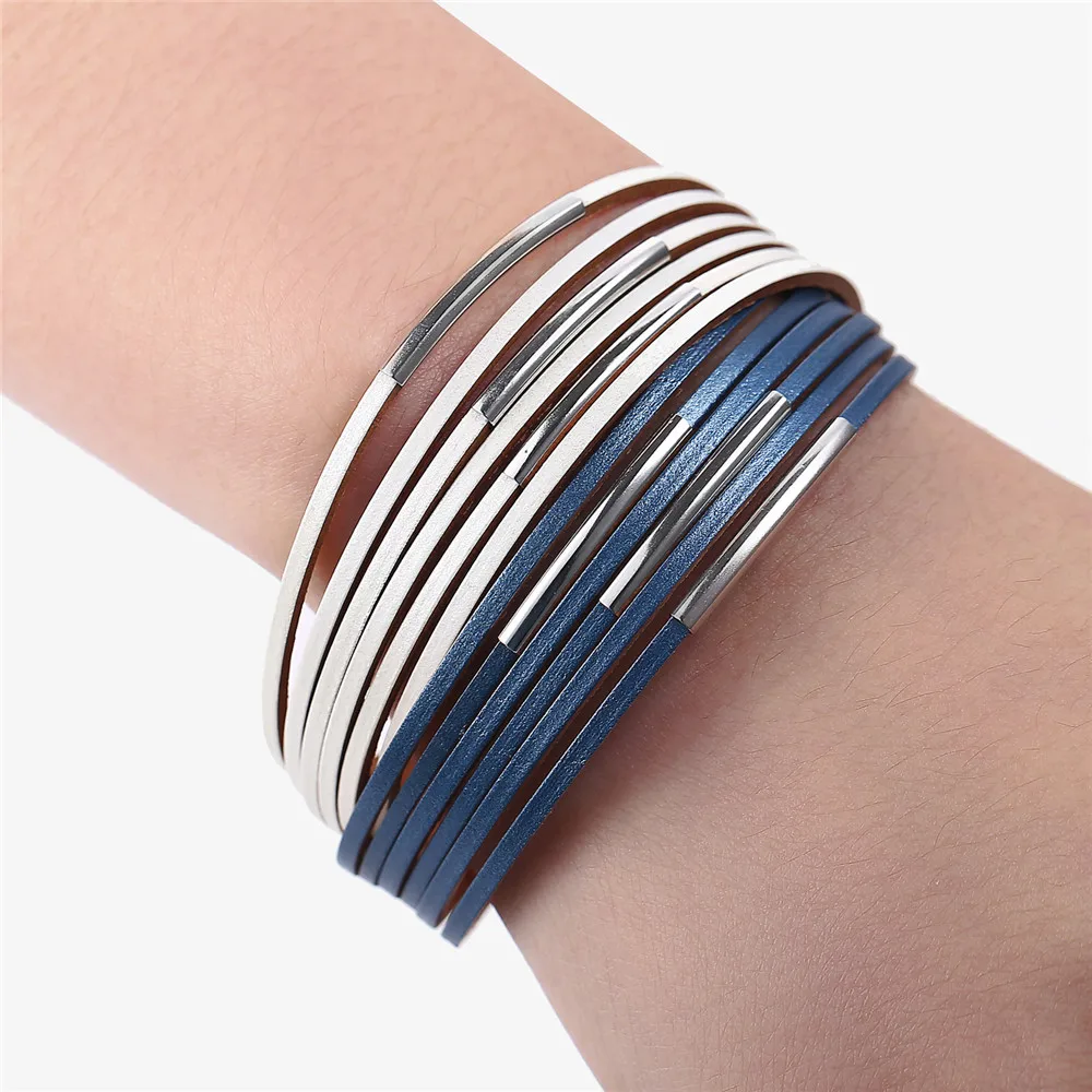 17KM New Fashion Wrap Couples Bracelet For Women Men Multiple Layers Leather Bracelets With Slide Simple Statement Jewelry 2018