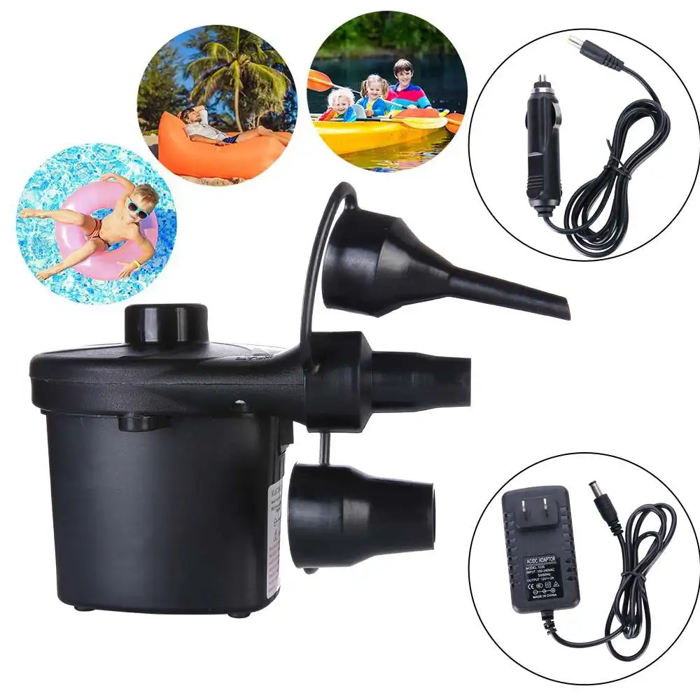 12V Car Electric Air Pump Dual Power Quick-Fill Inflator Deflator Portable For Car Home Travel Air Mattress Pool Raft Boat Black