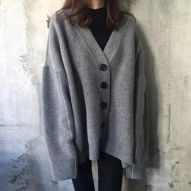 2019 Высокое качество женский осенний свитер однобортный пуговицы верхняя одежда трикотажные кардиганы свободный корейский стиль