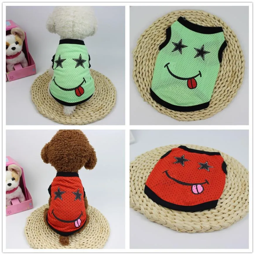 2018 new smiley face pet dog clothes summer sports dog vests mesh pet dog shirts for chihuahua yorkshire size XS-XL pet products