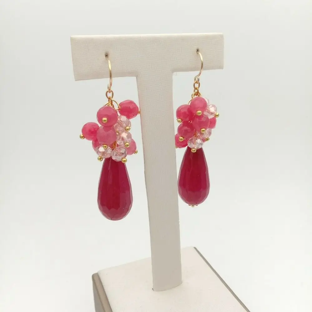 

Teardrop Gems Red Stone T Pink Crysta Earrings