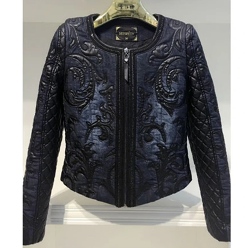 Cuir Cowboy Cou Courte Printemps Rétro Manteau Automne Veste Manteaux O Jean Show Lavé as As Mince Nouveau Denim Pilote Show Couture Femelle Pu Femmes Wvzc7qwnn