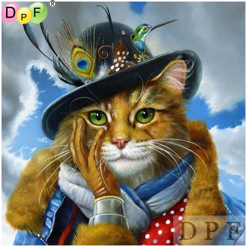 DPF Алмазная вышивка шляпа кошка картина Крест стич мозаика набор 5D рукоделие