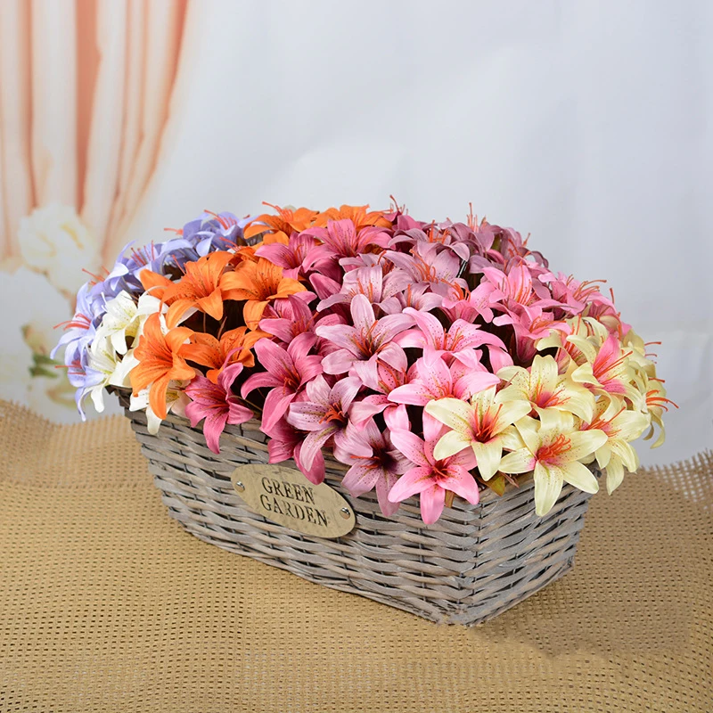 artificial lily flowers autumn color silk lilies 6 fork 6heads home balcony decoration fake flowers (6)