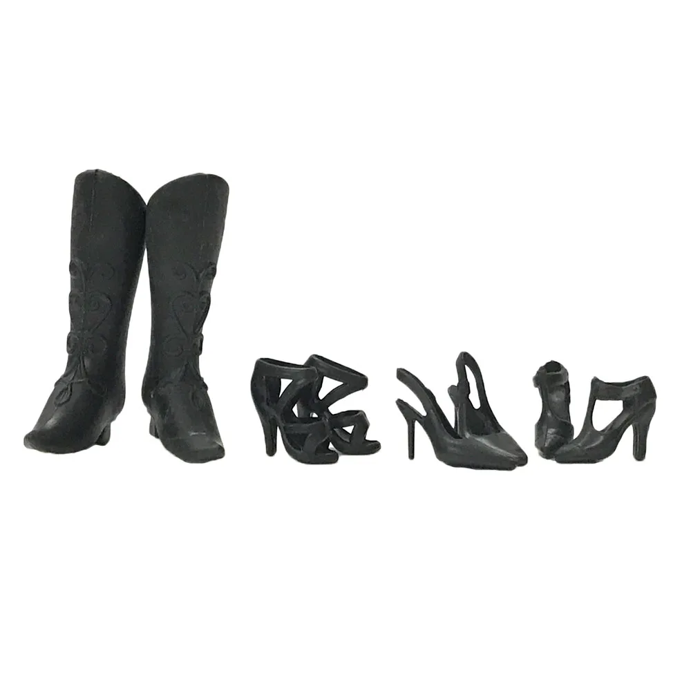 NK 4 pairsSet Mix Style Black Doll Shoes Fashion  Boot Cute Heels Sandals For Barbie Doll  High Quality Baby Toy