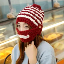 Beautiful cap beard winter to Cap Beanies knitted Wool Hats Women Skull Women Warm Mouth Mask Balaclava Beanies Mujer