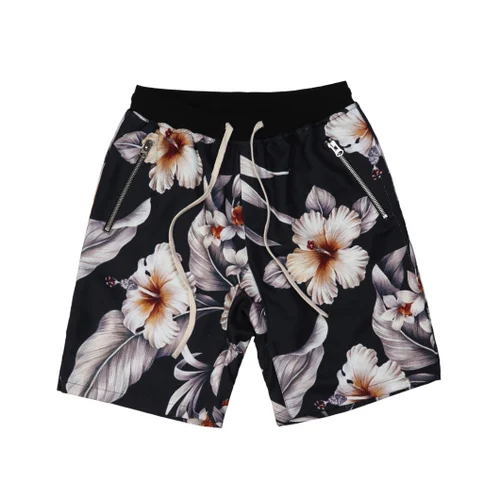 Summer couple tide brand hip hop flower camouflage floral loose sports shorts men's beach pants tide knee length - Цвет: black