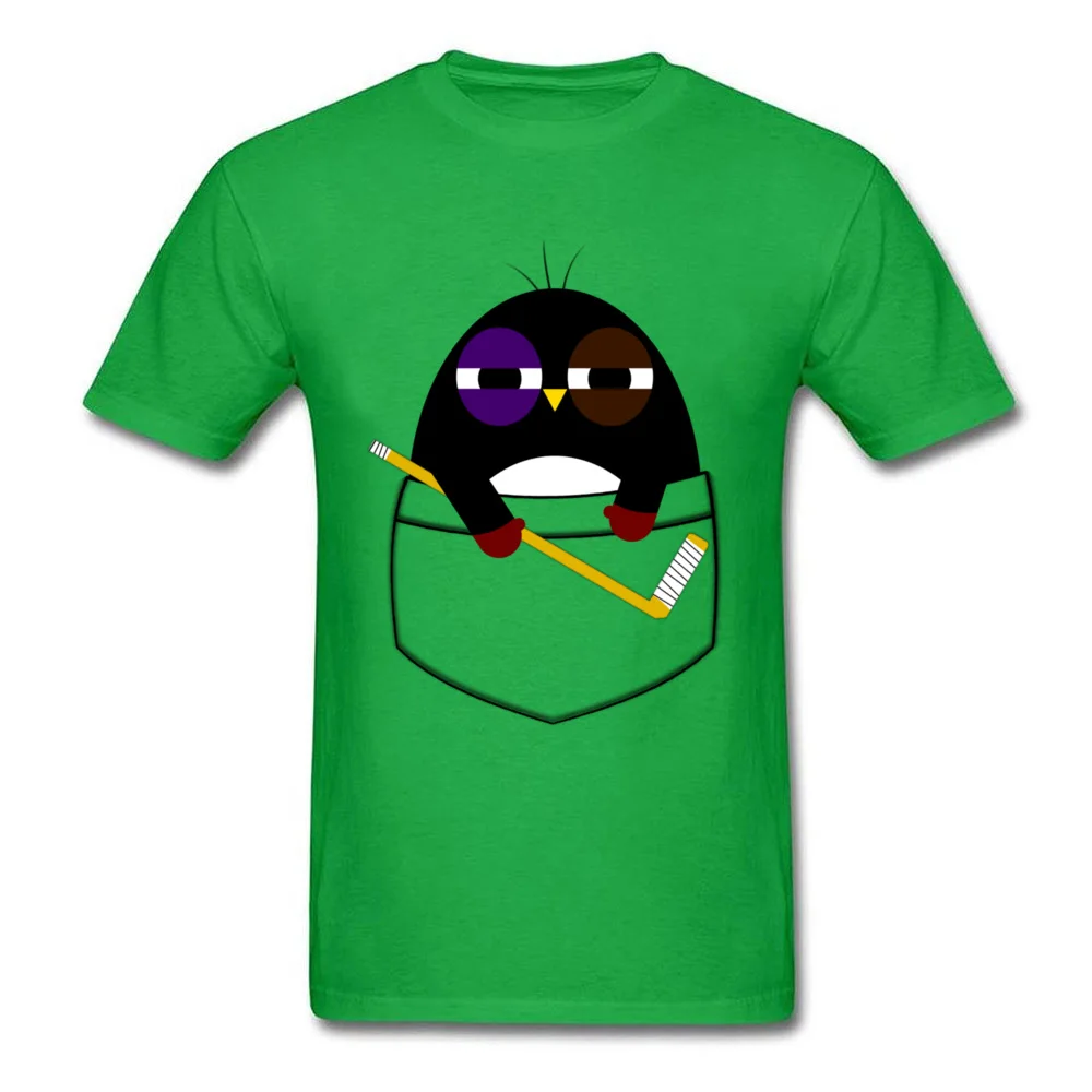 Pocket hockey penguin Crewneck Top T-shirts Thanksgiving Day Normal Tops Shirt Short Sleeve Hot Sale Cotton Tops T Shirt Men Pocket hockey penguin green