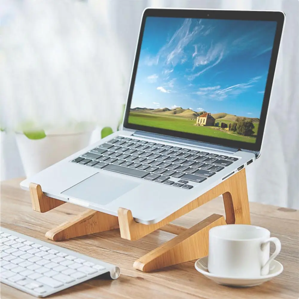 

Laptop Holder Keyboard Detachable Desk Stand Wooden Mount Foldable Portable for Apple Macbook Tablet PC Notebook 15"-17"