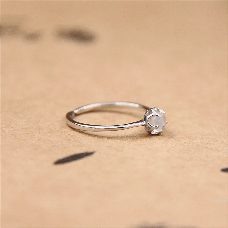 Fengxiaoling, настоящее 925 пробы, серебро, мини круглый лунный камень, открытые кольца для женщин, простой светильник, Экстравагантное кольцо, модное ювелирное изделие