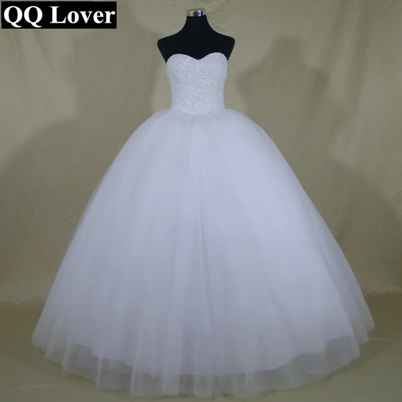 QQ Lover 2019 Robe De Mariage принцесса Bling Роскошные Кристаллы Белый бальное платье свадебное на заказ Vestido De Noiva