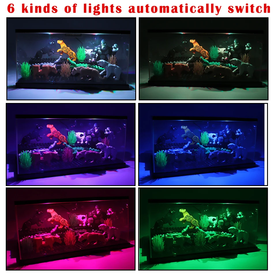 3 pasos LED luz USB Cable acrílico antipolvo tablero figuras de acción caja de exhibición bloques d