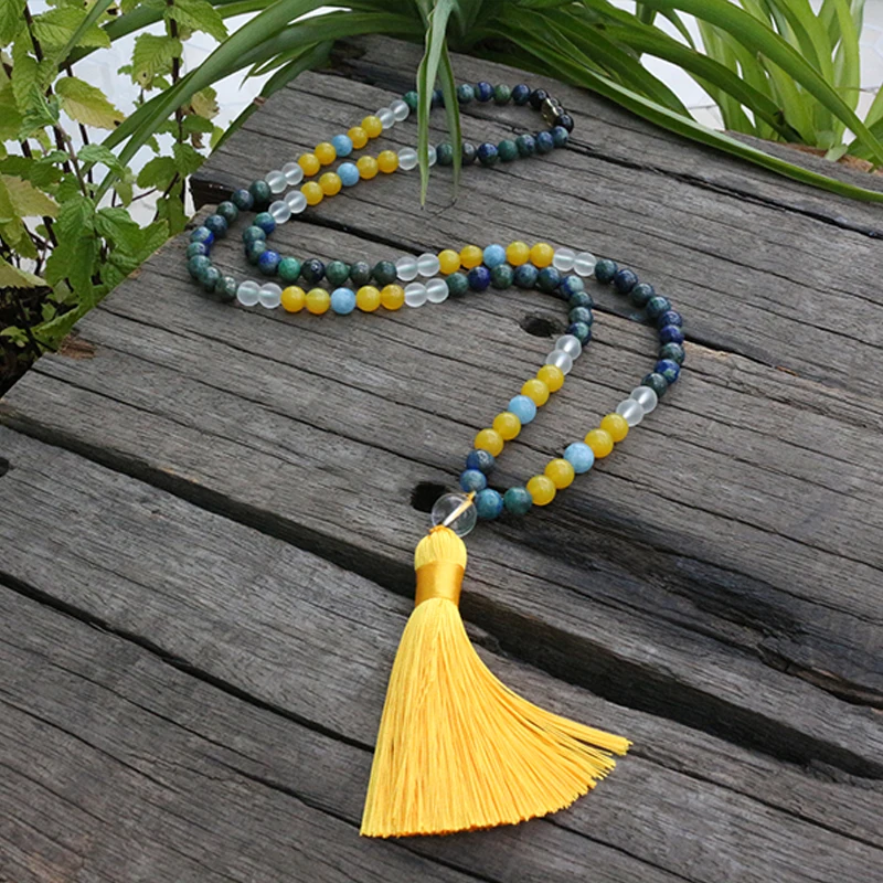 8 мм бусины Crazy Lapis и Amazonite JapaMala 108 Mala ожерелье натуральный камень медитация мантра