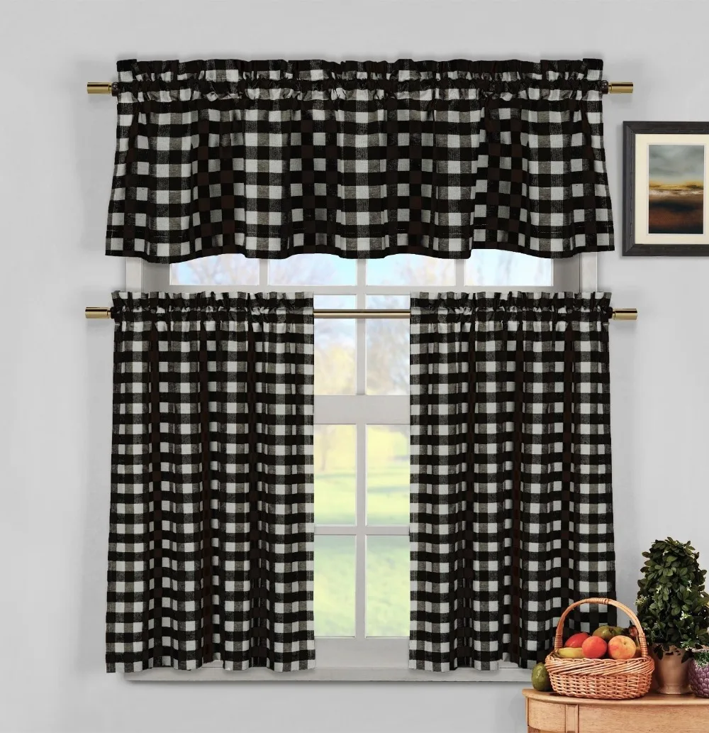 Preto Branco Xadrez Gingham Xadrez Cozinha Camada Conjunto Cortina Preto Branco Xadrez Gingham Xadrez Cozinha Camada Conjunto Cortina