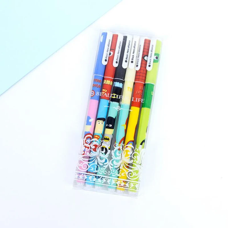 

6 Pcs/pack Cute Colorful Gel Pens Super Hero Superman Spiderman Stationery Canetas Escolar Papelaria Gift Signature Pens