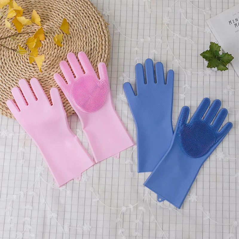 

2 Pair Silicone Magic Dish Washing Gloves Long Rubber Gloves Cleaning Silicone Gloves Heated Resistant Kitchen Household Glove