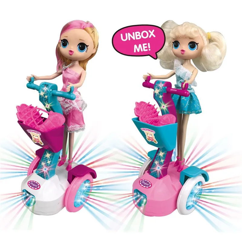 

Rotary Electric Vehicle & Doll Set Suprised Princess Balancing Vehicle Music Universal Wheel Toy with Lighting Toys for Children