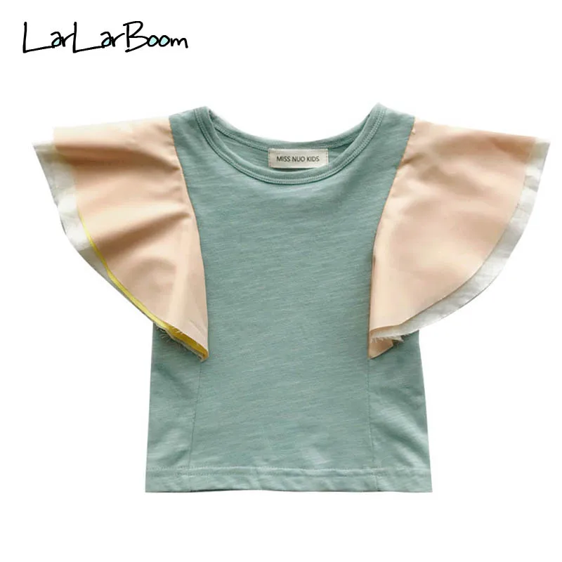 

LarLarBoom Baby Girls T-shirt 2019 New Summer Casual Solid Rainbow Flying Sleeve Kids Tops Baby Kids Cute Summer Tops