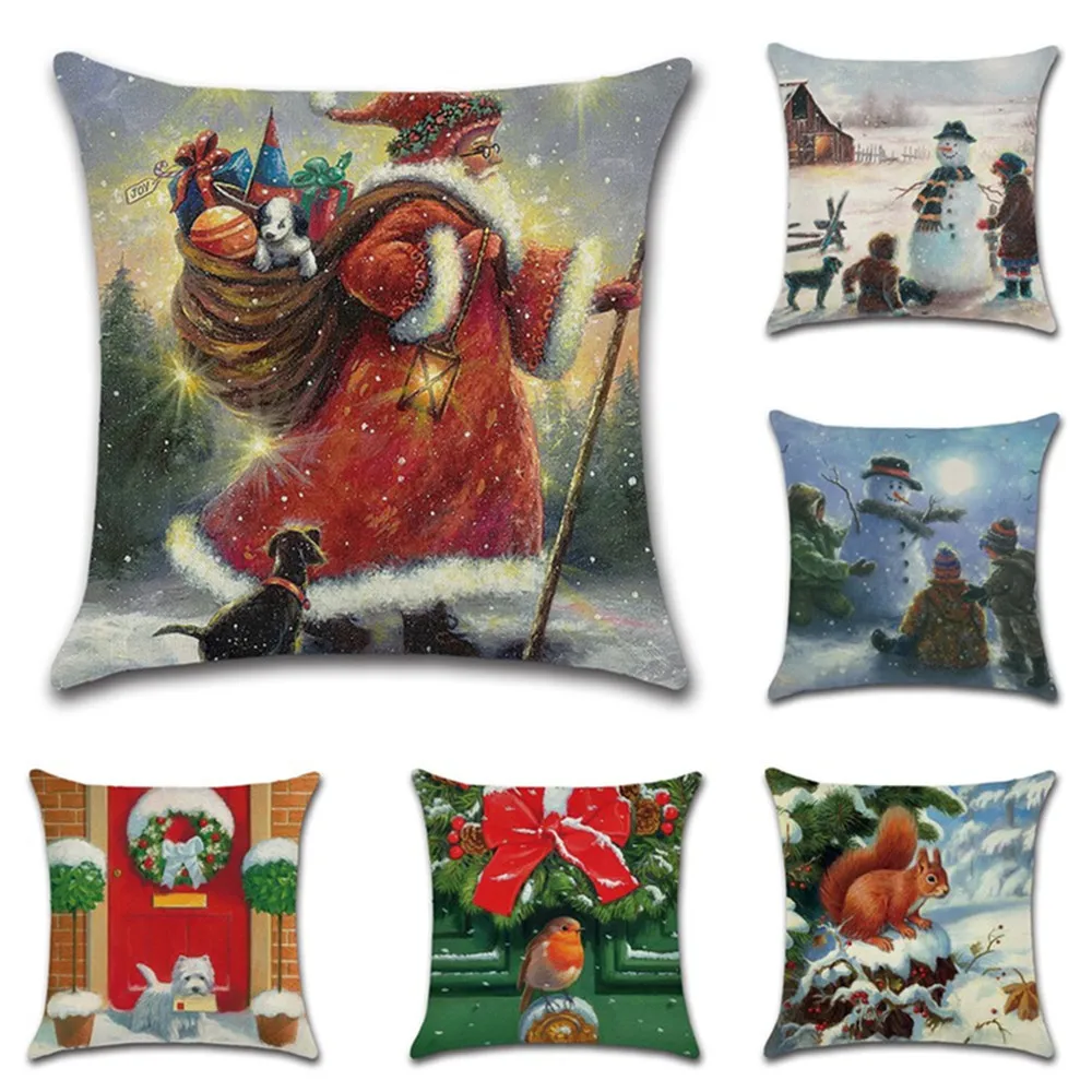 Retro Nostalgic Classic Home Pillowcase Santa Claus White Snowman