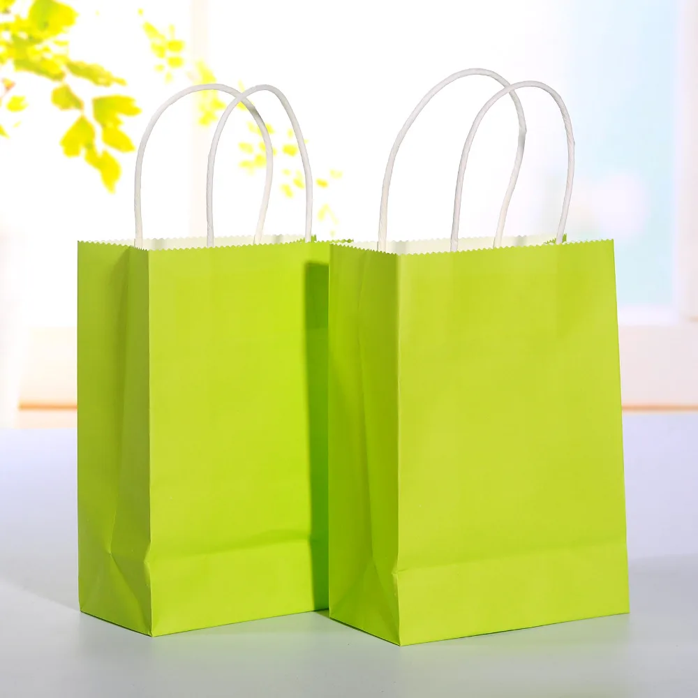 40pcs lot Bright Green Kraft Paper Bag With Handle Wedding Party Favor