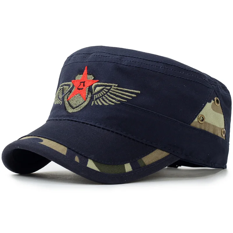 Бренд Unikevow военные шапки со звездой вышитые регулируемые бейсболки с плоским верхом шляпа для мужчин и женщин Militaire gorra