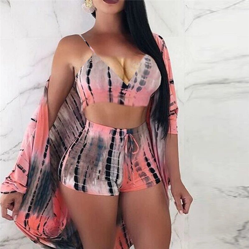  2PCS Women Crop Tops High Waist Gradient Shorts Two Piece Set Sexy Fashion Tracksuit Beach Party We