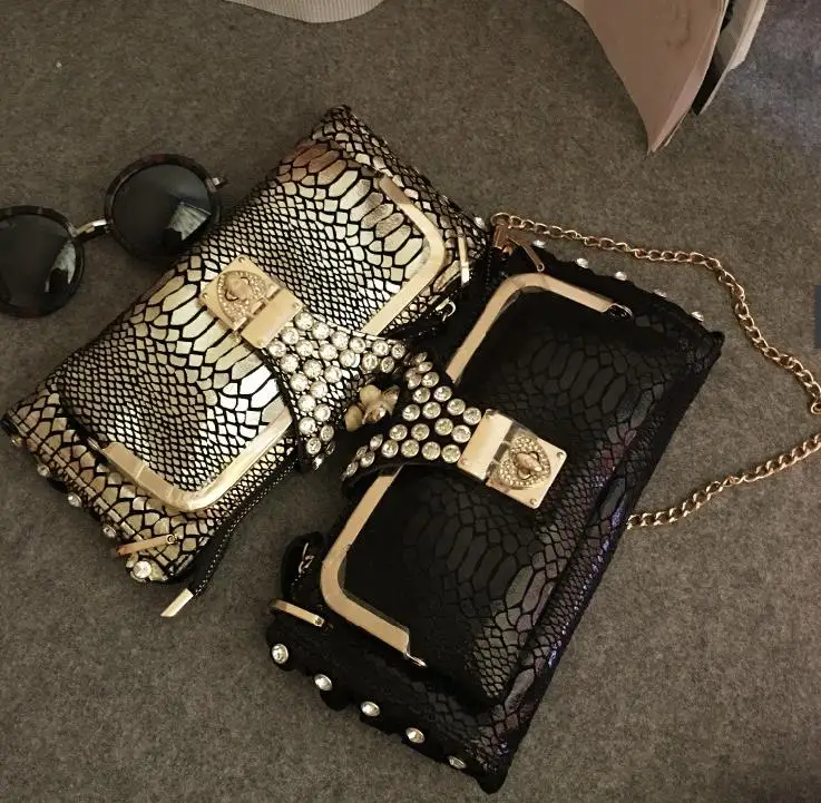 Women Purses And Handbags Leather Diamonds Chains Gold black Fashion Serpentine Clutch Wallets Evening Bags Women Purses And Handbags Leather Diamonds Chains Gold black Fashion Serpentine Clutch Wallets Evening Bags