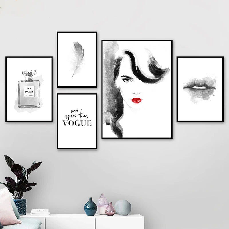 

Canvas Painting Home Decor Watercolor Vogue Women Lip Paris Perfume Pictures Modern Wall Art Printed Poster For Living Room