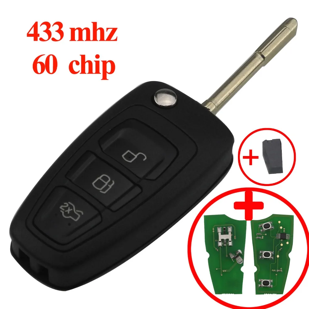 

jingyuqin 433MHz ID60 Remote Car Key for Ford Focus Mondeo 1999 2000 2001 2002 2003 2004 2005 2006 2007 3 Buttons Folding Flip
