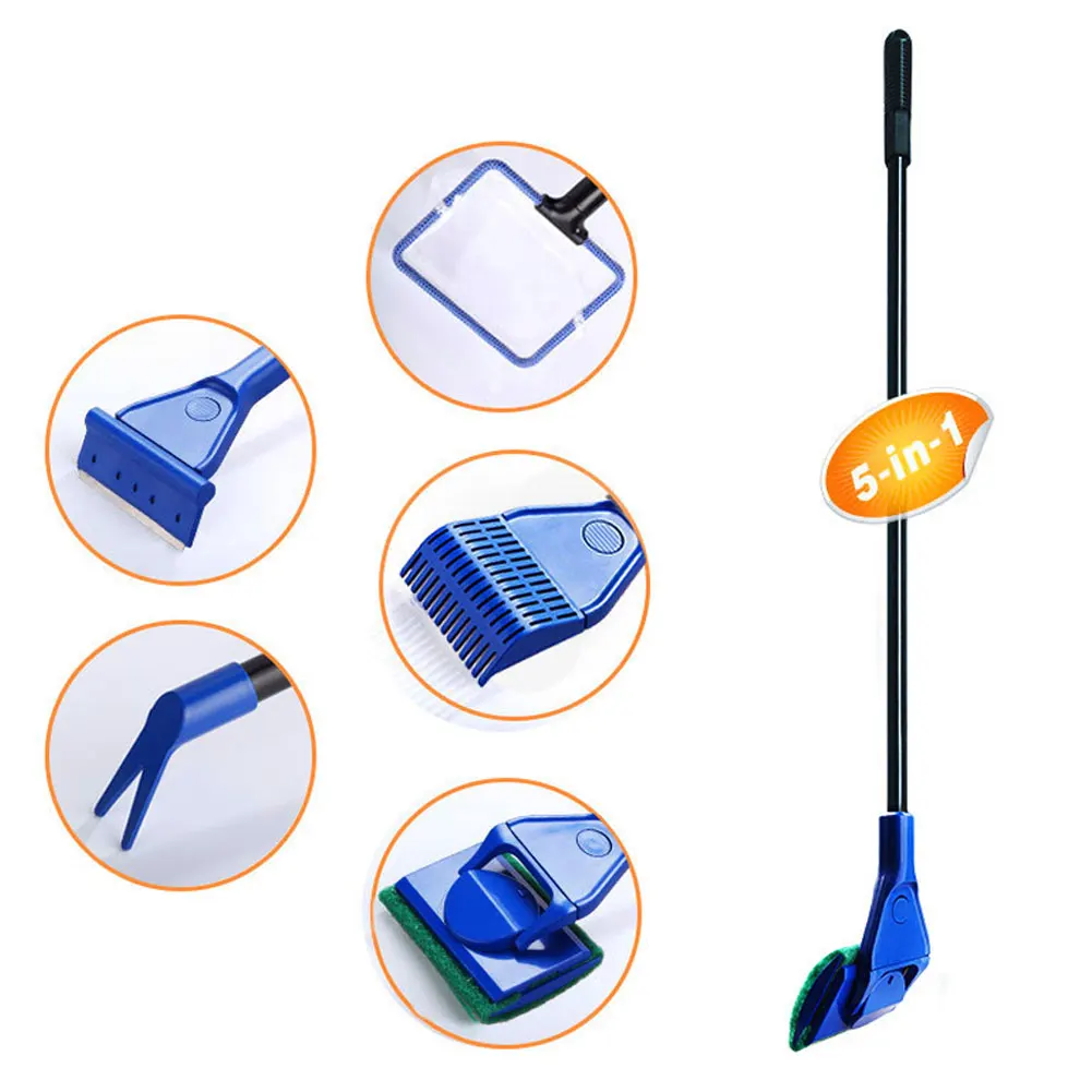 

GEZICHTA Fish Tank Brush, 5 in 1 Algae Vacuum Gravel Cleaner Aquarium Cleaning Tool Kit (Retractable,Blue and Black)