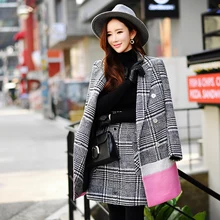dabuwawa woolen coat female women’s 2016 autumn and winter fashion slim casual black and white plaid jacket pink doll