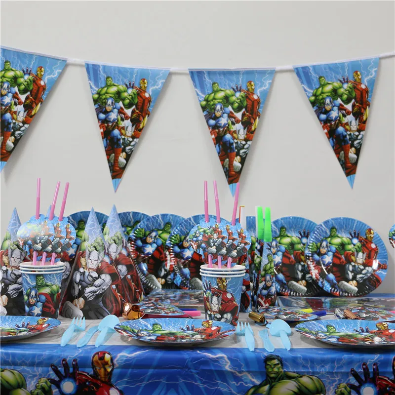 

HOT 1Pack 204pcs Kids Birthday Party Decoration Set first Avenger Baby Birthday Party For 20 People Use Theme Party Supplies