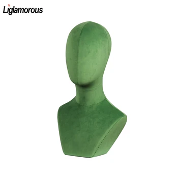 

New Female Abstract Mannequin Head Display Hat Wig Scarves Headscarves Necklace Insertable Needle Foam Cloth Velvet Fabric Blue