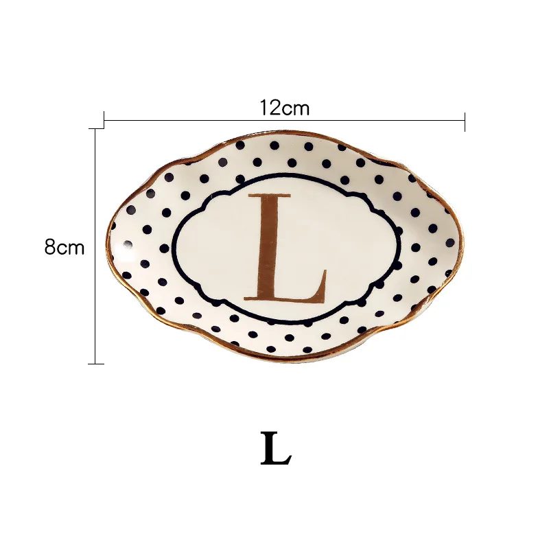 Керамическая буква Английский алфавит декоративная тарелка ювелирное блюдо Пномпень волна точка полоса лоток - Цвет: L