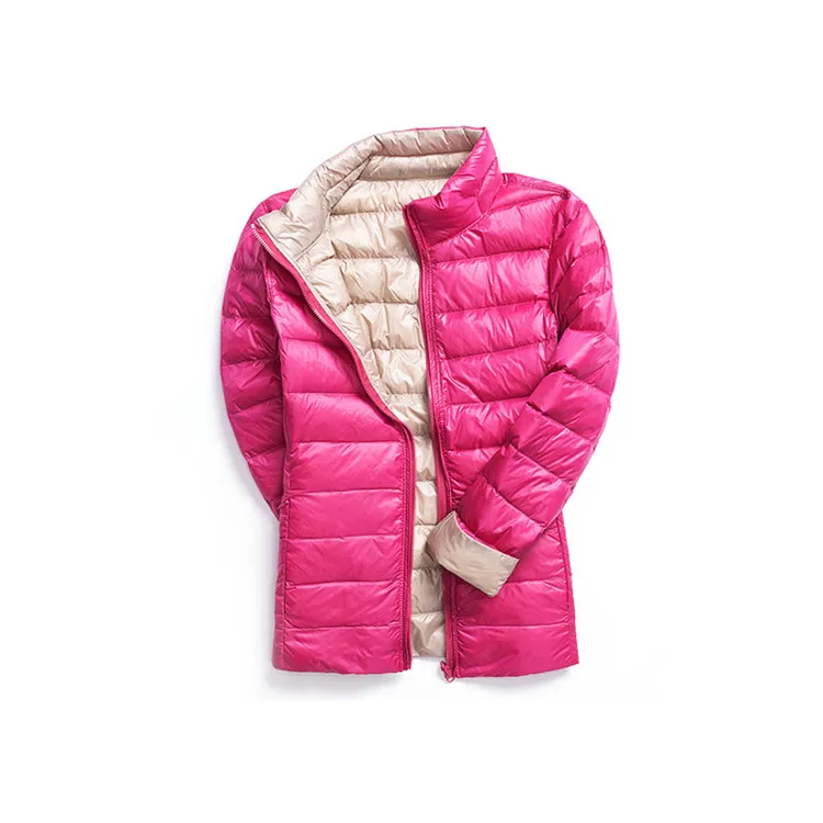 Новинка, осенне-зимние двухсторонние пуховые пальто для женщин, ультра-светильник, короткие куртки на утином пуху, ветрозащитная верхняя одежда, пальто для женщин, Mw504 - Цвет: Rose Red Khaki