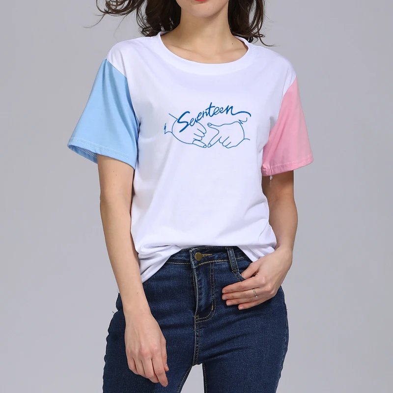 

KPOP Korean Fashion Seventeen 2018 Summer Album Concert 17 Pure Cotton Tshirt K-POP T Shirts Short Sleeve Contrast Color T-shirt