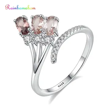 

Rainbamabom 925 Solid Sterling Silver Smoky Quartz Gradient Gemstone Wedding Engagement Diamonds Opening Ring Jewelry Wholesale