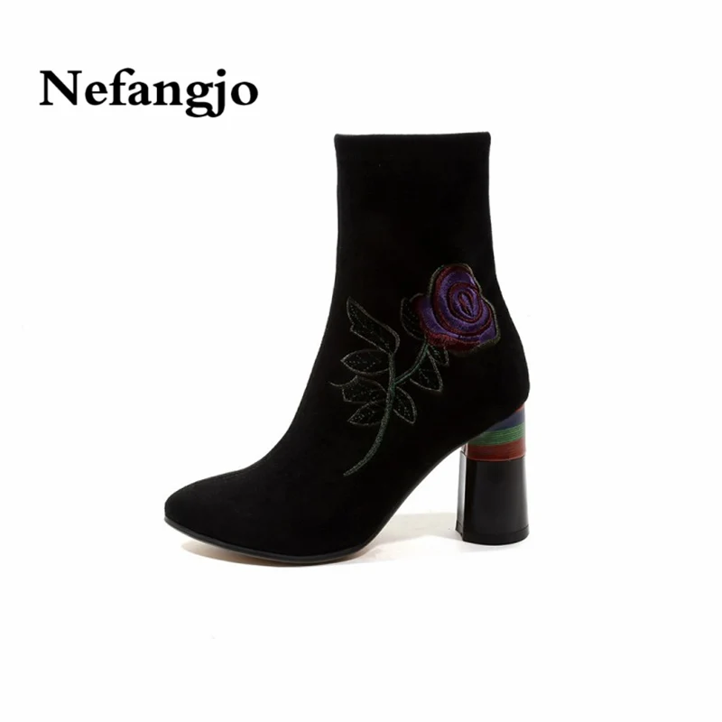 

Nefangjo new shoes women's short barrettes embroidered thick and women's boots wear - resistant warm fashion retro women's shoes