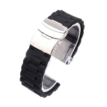 

Black Silicone Rubber Watch Strap Band Deployment Buckle Waterproof 20mm/22mm