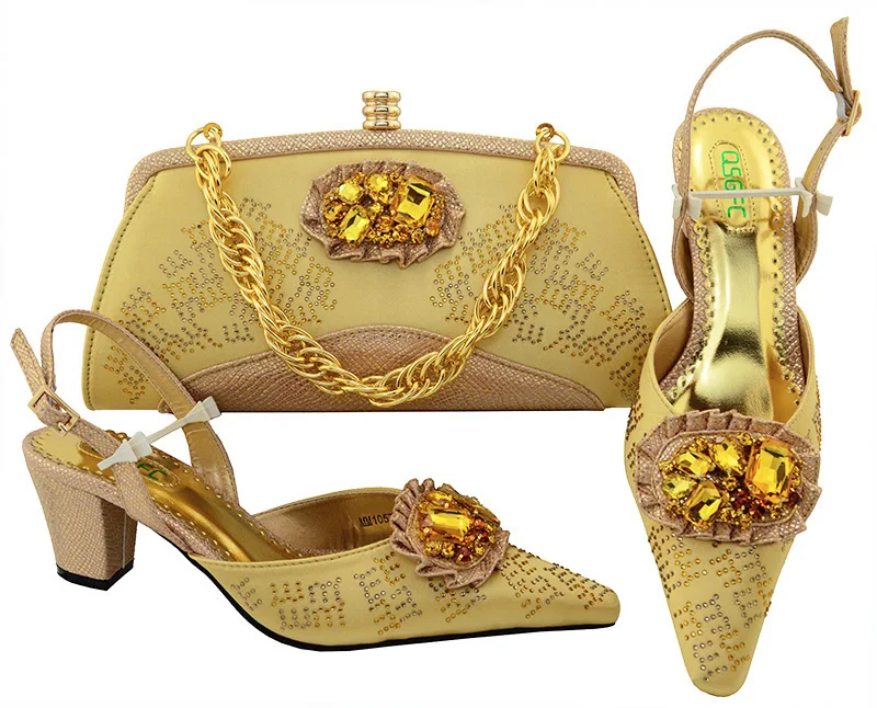 

2018 New Italian Shoes Matching With Golden Bag Shining Wedding Shoes With Matching Bags Women Shoes High heel MM1057